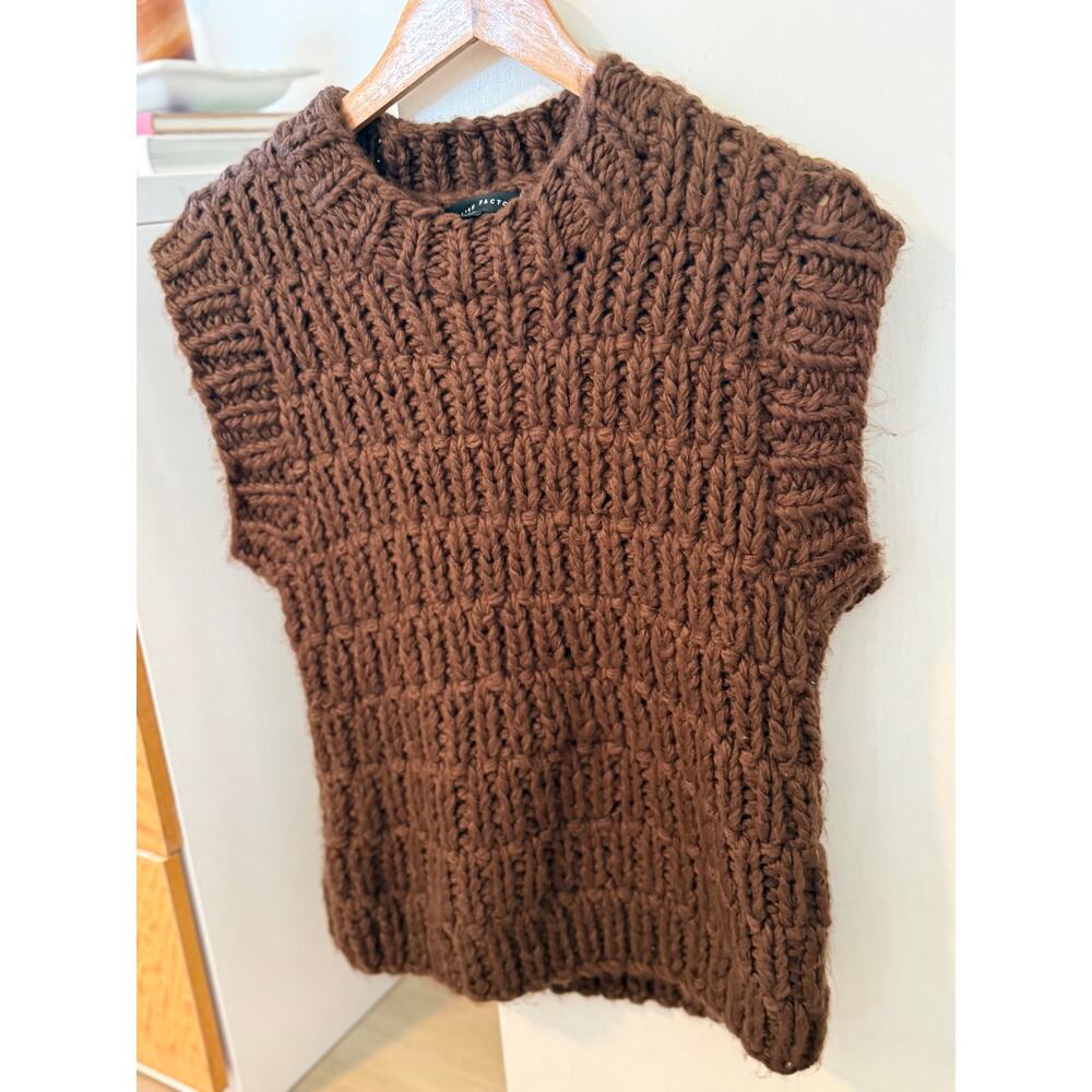English Factory Chunky Knit Sweater Vest Brown Cozy Textured Layering ✨